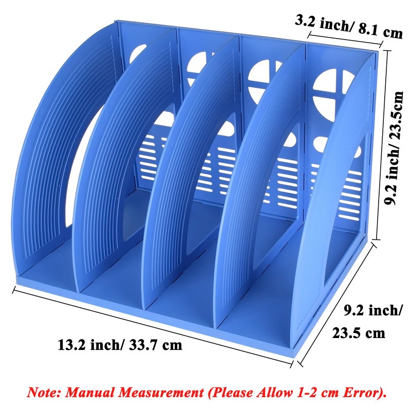SAYEEC Sturdy Magazine Holder Plastic 4 Compartment Desk File Organizer Vertical Documet A4 File Divider Paper Storage Magazine Rack for Office Home School Organizer Box(Bule) - Image 2